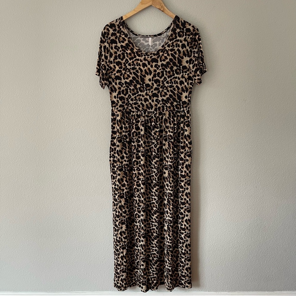 BISHUIGE Animal Print Stretch Jersey Knit Maxi Dress Size XL